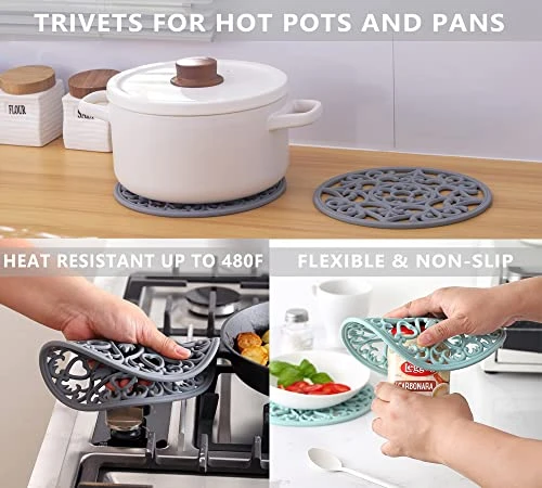 Oven Mitts And Pot Holders Sets, Silicone Oven Mitts Heat Resistant 600F, Oven Mitt Set Soft Lining Good Grip, Oven Gloves And Trivet Mats 4 Piece Set, Aqua Sky 8 Oven Mitts And Pot Holders Sets, Silicone Oven Mitts Heat Resistant 600F, Oven Mitt Set Soft Lining Good Grip, Oven Gloves And Trivet Mats 4 Piece Set, Aqua Sky - Image 6