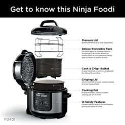 Ninja FD401 Foodi 12-in-1 Deluxe XL 8 Qt. Pressure Cooker & Air Fryer That Steams, Slow Cooks, Sears, Sautés, Dehydrates & More, With 5 Qt. Crisper Basket, Deluxe Reversible Rack & Recipe Book, Silver 14 Ninja FD401 Foodi 12-in-1 Deluxe XL 8 Qt. Pressure Cooker & Air Fryer That Steams, Slow Cooks, Sears, Sautés, Dehydrates & More, With 5 Qt. Crisper Basket, Deluxe Reversible Rack & Recipe Book, Silver -Wilton Shop 51OekPJ7KjL