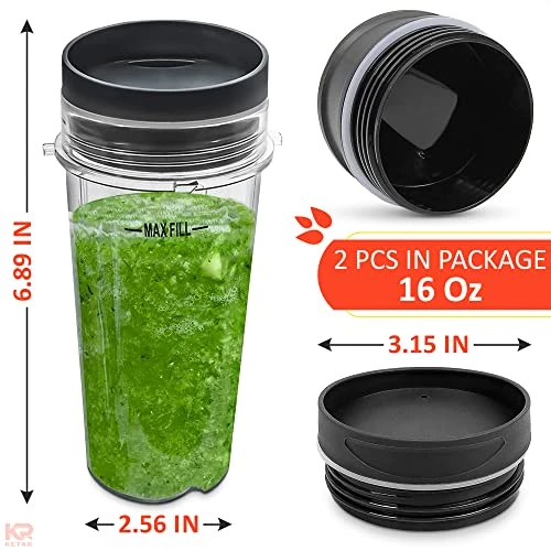 16 Oz Single Serve Blender Cups For Shakes And Smoothies - 2Pcs Ninja Blender Cups Replacement With Flip Top Lid Parts - Single Serve Cup Lid For BL770 BL780 BL660 BL740 BL810 Nutri Ninja Blenders 4 16 Oz Single Serve Blender Cups For Shakes And Smoothies - 2Pcs Ninja Blender Cups Replacement With Flip Top Lid Parts - Single Serve Cup Lid For BL770 BL780 BL660 BL740 BL810 Nutri Ninja Blenders - Image 2
