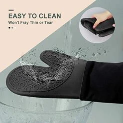 Extra Long Silicone Oven Mitts, Sungwoo Durable Heat Resistant Oven Gloves With Quilted Liner Non-Slip Textured Grip Perfect For BBQ, Baking, Cooking And Grilling - 1 Pair 14.6 Inch Black -Wilton Shop 51OzGZjj5RL