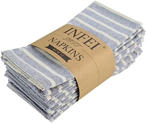 Broad Striped Cotton Blended Dinner Cloth Napkins - Set Of 12 (40 X 30 Cm) - For Events & Home Use (Navy) 8 Broad Striped Cotton Blended Dinner Cloth Napkins - Set Of 12 (40 X 30 Cm) - For Events & Home Use (Navy) - Image 6