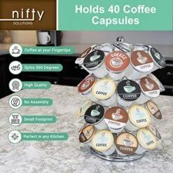 K Cup Holder – Compatible With K-Cups, Coffee Pod Carousel | 40 K Cup Holder, Spins 360-Degrees, Lazy Susan Platform, Modern Chrome Design, Home Or Office Kitchen Counter Organizer -Wilton Shop 51PXhECSCiL