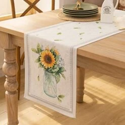 Sunflower Table Runner,Flower Tabletop Collection,Farmhouse Green Leaves Floral Dresser Scarf,for Spring Summer Home Dining Room Decor 13" X 72"