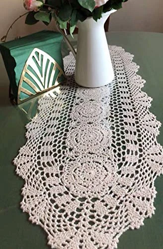 Janef White Handmade Crochet Cotton Table Runner Lace Doilies Doily Oval Dresser Scarves,11.8 By 35 Inches. 6 Janef White Handmade Crochet Cotton Table Runner Lace Doilies Doily Oval Dresser Scarves,11.8 By 35 Inches. - Image 4