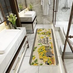 Hexagram Lemon Kitchen Mats Set Of 2, Lemon Kitchen Decor Rugs And Mats Farmhouse Plaid Tree And Truck Mat For Floor,Bathroom, Spring And Summer Lemon Decorations For Home 17x29 Inch-17x47 Inch -Wilton Shop 51PzFeueSVL