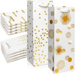 Wine Bags, 12Pack Wine Gift Bags For Wine Bottles Gifts, Christmas Wine Bags, 4 Assorted Designs Gold Foil Wine Bottle Gift Bags For Valentine's Day, Christmas, Engagement Gift, Weddings, Thanksgiving,14Inch -Wilton Shop 51Q5FqtVu1L. AC