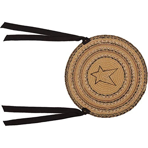 Kettle Grove Jute Chair Pad Applique Star Set Of 6 Primitive Country Braided Design, Caramel Brown 5 Kettle Grove Jute Chair Pad Applique Star Set Of 6 Primitive Country Braided Design, Caramel Brown - Image 3