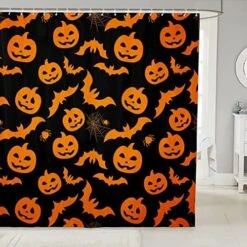 Pumpkin Lantern Bathroom Shower Curtain Sets Black Bats Halloween Decoration,Gothic Spooky Ghost Fabric Shower Curtain For Kids Toddlers,Cartoon Candle Candy Shower Curtain 72" Wx84 L -Wilton Shop 51QHt3TqDhL. AC