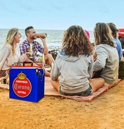 Corona Retro Ice Chest Cooler With Bottle Opener 13L (14 Qt), 18 Can Capacity, Blue And Red, Vintage Style Ice Bucket For Camping, Beach, Picnic, RV, BBQs, Tailgating, Fishing -Wilton Shop 51QITnZ3pvL