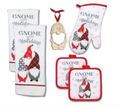 CM Originals Christmas Kitchen Towel Gnome Set & Mittens Gnome For The Holidays Kitchen Set - Fall Towels Christmas Towel Set Buffalo Plaid Dish Towels (5pc Gnome Kitchen Mitten Set Gnome)