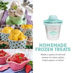 IM-308L# 4 Qt. Electric Motorized Maker Ice & Rock Salt, 4Qt. Freezing Canister, Creamy Ice Cream, Gelato, Frozen Yogurt, Or Sorbet, Recipe Booklet, 4 Quart, Mint -Wilton Shop 51QTnHze1OL
