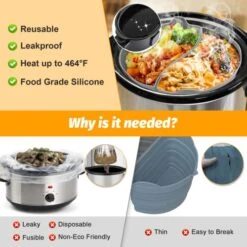 Silicone Slow Cooker Liners With 1 Pair Mini Silicone Oven Gloves, Slow Cooker Divider Liner Fit Crock-Pot 6-8 Quart,Silicone Crockpot Divider Reusable & BPA Free & Dishwasher Safe -Wilton Shop 51QZUPvwKXL