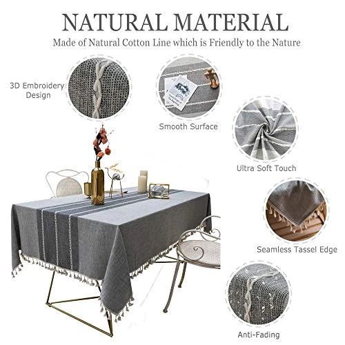 Tablecloth, Rectangle Table Cloth Linen Wrinkle Free Anti-Fading Tablecloths Washable Dust-Proof Table Cover For Kitchen Dinning Party (Rectangle/Oblong, 55''x70'',4-6 Seats, Gray) 5 Tablecloth, Rectangle Table Cloth Linen Wrinkle Free Anti-Fading Tablecloths Washable Dust-Proof Table Cover For Kitchen Dinning Party (Rectangle/Oblong, 55''x70'',4-6 Seats, Gray) - Image 3