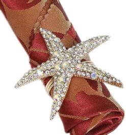 Crystal Starfish Napkin Rings - Set Of 6 Rhinestone Ocean Coastal Nautical Napkin Ring Holders For Wedding Party, Beach Theme Dining Table Decoration Accessories -Wilton Shop 51Qk0ieSF L. AC