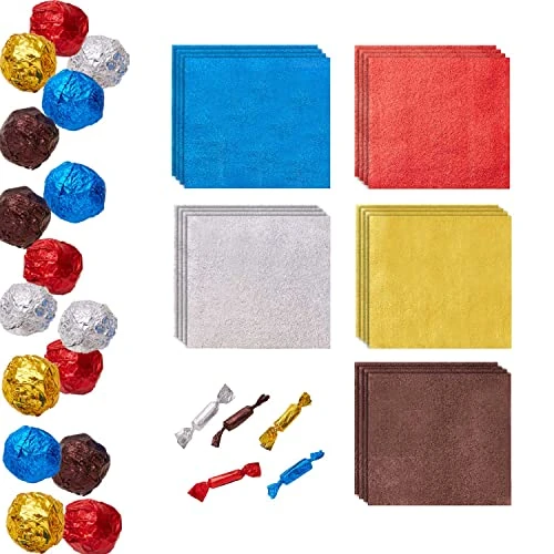 500pcs Chocolate Candy Wrappers Aluminium Foil Paper Wrapping Papers Square Sweets Lolly Paper Food Candy Tin Foil Wrappers For Candy Packaging Decoration (4 By 4-Inch) 5 Colors 3 500pcs Chocolate Candy Wrappers Aluminium Foil Paper Wrapping Papers Square Sweets Lolly Paper Food Candy Tin Foil Wrappers For Candy Packaging Decoration (4 By 4-Inch) 5 Colors