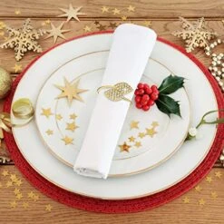 Napkin Rings Wedding Napkin Holder Metal Leaves Napkins Holder Rhinestone Napkin Buckle For Wedding, Mother’s Day, Party Celebrate Festival Dinner Table Decoration (Gold, 100) -Wilton Shop 51QmzFR8ucL