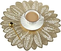 Round Placemats Set Of 4 Pressed Vinyl Metallic Blue Place Mats Wipe Clean For Dinner Table, Heat Resistand PVC Tablemats Home Decor Non Slip Place Mats 15 Inches (Sun Flower) -Wilton Shop 51Qtff3n2SL. AC 1