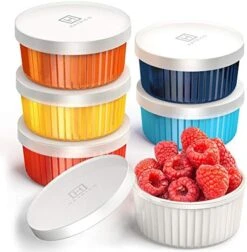 Porcelain Ramekins With Silicone Storage Lids, Set Of 6 White Ramekins, 10 Oz Oven Safe To 450 Deg F, Dishwasher Safe -Wilton Shop 51R1rLjBEgL. AC 1