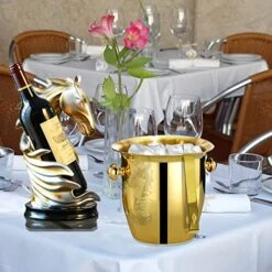 Ice Buckets - Champagne Ice Bucket With Tongs, Golden Trumpet Ice Bucket Stainless Steel Mirror Reflection Wine Cooler For Cocktail Bar Beer Red Wine Liquor Beverages Party,Ice Frozen Longer, 2.5L -Wilton Shop 51R9S4F4uSL