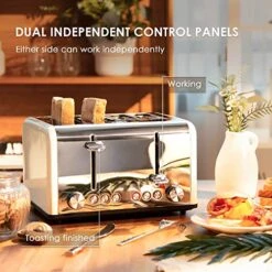 Toaster 4 Slice, CUSIBOX Retro Stainless Steel Extra Wide Slots Toaster With Bagel, Defrost, Cancel Function, 6 Bread Shade Settings, 1650W, Cream -Wilton Shop 51R9YE37LpL