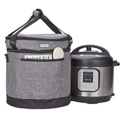 2 Compartments Carry Bag For 6 Quart Instant Pot, Pressure Cooker Travel Tote Bag Have Accessory Pockets For Spoon, Measuring Cup, Steam Rack, Insulated Carrier With Easy To Clean Lining, Grey