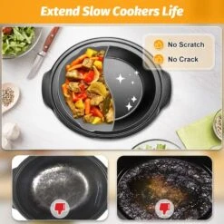Silicone Slow Cooker Liners With 1 Pair Mini Silicone Oven Gloves, Slow Cooker Divider Liner Fit Crock-Pot 6-8 Quart,Silicone Crockpot Divider Reusable & BPA Free & Dishwasher Safe -Wilton Shop 51RLfwKMJyL