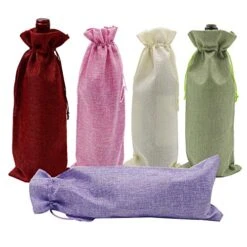 10Pcs Burlap Wine Gift Bags, Jute Wine Bottle Covers With Drawstrings, Champagne Wine Bottle Bags For Wedding, Christmas, Birthday, Blind Tastings, Home Storage (Mixed Color)