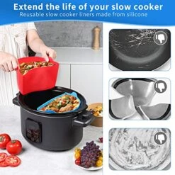 Slow Cooker Liners For Crockpot Crock Pot 6-8 QT, Reusable Silicone Slow Cooker Divider Liner Large Size For 6-8 Quart Oval Slow Cooker,Crock Pot Divider Insert, Dishwasher Safe, BPA Free(Blue +Red) -Wilton Shop 51RTH4buGzL