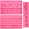 3 Pack Silicone Lace Mold, Silicone Pearl Fondant Molds, Textured Cake Mat, Baroque Relief Border Molds, Flower Pattern Lace Molds For Cake Decorating, DIY Baking Tools