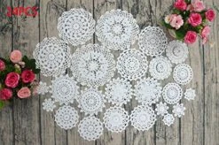 TOSEEY 24 Vintage Hand Made Crochet Doilies Dollies Lace Crochet Cup Mat Pad Coaster Wedding Tea Party Decoration 2-7 Inches (White)