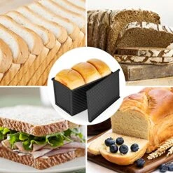 Flexzion Pullman Loaf Pan With Lid Bread Loaf Pan For Homemade Bread 1lb Dough Capacity Black Corrugated Square Bread Mold, Cake, Sandwich Sourdough, Toast Form Pullman Bread Pan With Lid (2 Pack) -Wilton Shop 51Rflmbls5L