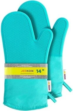 Durable Thick Oven Mitts Black, JEEKOIN Silicone Oven Gloves 14 Inch Heat Resistant 581 F With Soft Cotton Lining, Waterproof Oven Mitt Flexible Grip For Kitchen Cooking Baking, BPA Free, 1 Pair -Wilton Shop 51RmxPVQ5BL. AC