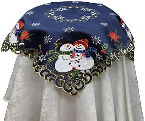 Holiday Christmas Table Runner Embroidered Snowman Snowflake Poinsettia Oval Dresser Scarf Blue Gold (15x34” Blue) Winter Decoration 8 Holiday Christmas Table Runner Embroidered Snowman Snowflake Poinsettia Oval Dresser Scarf Blue Gold (15x34” Blue) Winter Decoration - Image 6