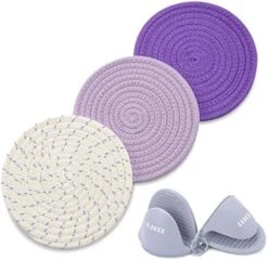 Lue Potholders Set Trivet Set - Blue Kitchen Accessories - 100% Cotton Hot Pads 7 Inches Diameter - Silicone Mitts For Hot Pots And Pans - Ideal For Cooking And Baking -Wilton Shop 51S TpLhZ7L. AC