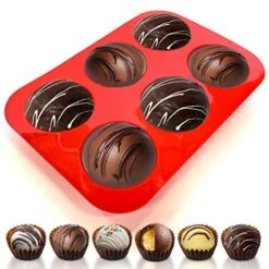 2 Pcs 6 Holes Flexible And BPA Free Silicone Semi Sphere Mold, Half Round Baking Molds For Making Hot Chocolate Bomb, Cake, Jelly, Dome Mousse(Red, Medium)