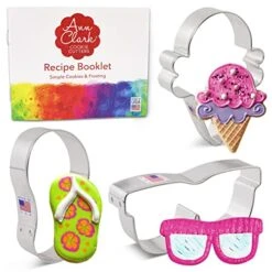 3-Piece Summer Fun Cookie Cutter Set With Recipe Booklet, Flip Flop, Sunglasses, Ice Cream Cone