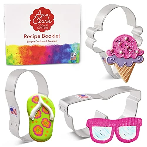 3-Piece Summer Fun Cookie Cutter Set With Recipe Booklet, Flip Flop, Sunglasses, Ice Cream Cone 3 3-Piece Summer Fun Cookie Cutter Set With Recipe Booklet, Flip Flop, Sunglasses, Ice Cream Cone