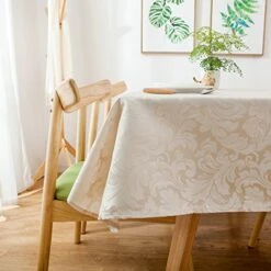 Scroll Damask Jacquard Tablecloth Polyester Fabric Water Resistant Spillproof Table Cover For Kitchen Dinning Wedding Banquet Party Tabletop Use (Rectangle/Oblong, 60 X 84 Inch, Beige) -Wilton Shop 51SEu5IrLcL