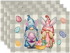 Buffalo Plaid Bunny Gnomes Eggs Easter Table Runner, Spring Summer Seasonal Holiday Kitchen Dining Table Decor For Indoor Outdoor Home Party Decoration 13 X 72 Inch -Wilton Shop 51SF52cVdaL. AC