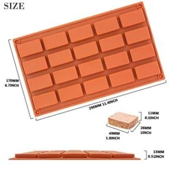20 Cavities Rectangular Chocolate Candy Bar Silicone Mold Rectangle Soap Cake Pan