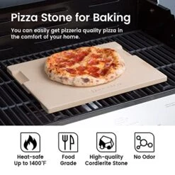 Pizza Stone 12in X 15in Rectangular Baking & Grilling Stone, Perfect For Oven, BBQ And Grill. Innovative Double - Faced Built - In 4 Handles Design -Wilton Shop 51SPlfEsZpL