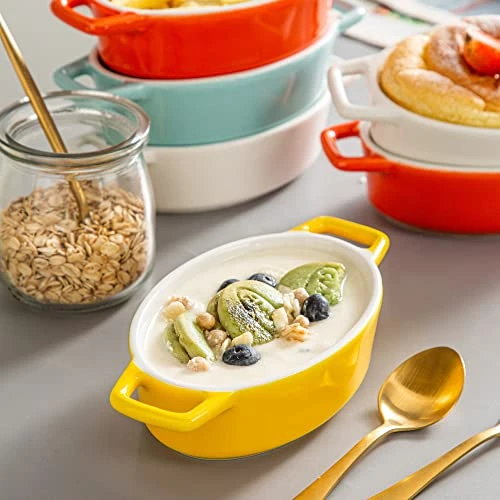 6 OZ Creme Brulee Ramekins, LOVECASA Souffle Dish Oven Safe Oval Double Handle Ramekins For Baking, Ice Cream, Chicken Pot Pies, Set Of 4, Multi Color 6 6 OZ Creme Brulee Ramekins, LOVECASA Souffle Dish Oven Safe Oval Double Handle Ramekins For Baking, Ice Cream, Chicken Pot Pies, Set Of 4, Multi Color - Image 4