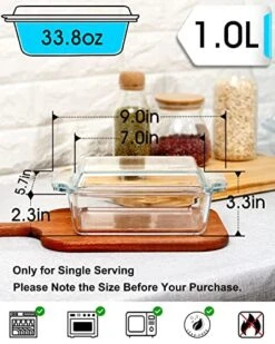 Mini-1 QT Rectangular Glass Casserole Dish With Glass Lid, (Single Serving) Glass Bakeware With Lid Glass Microwave Casserole Dish Lidded Small Casserole Dish -Wilton Shop 51SSCc6h4hL