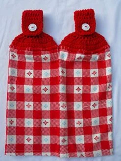 THE PIONEER WOMAN SWEET ROSE RED GINGHAM - BUFFALO CHECK - HANGING KITCHEN TOWELS - SET OF 2