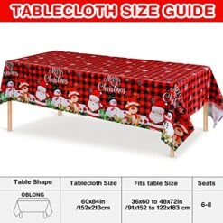 Fabric Christmas Tablecloth Red Buffalo Plaid Table Cover For Rectangle Table, Washable Snowman Santa Claus Table Cloth Decorations For Xmas Winter Holiday Party Supplies, 60 X 84 Inch (Black, Red) -Wilton Shop 51SUNwionVL