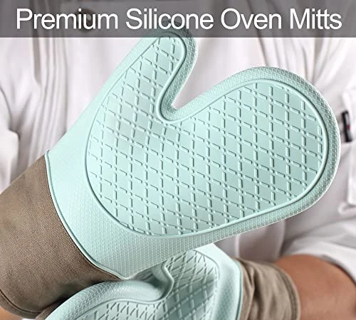 Oven Mitts And Pot Holders Sets, Silicone Oven Mitts Heat Resistant 600F, Oven Mitt Set Soft Lining Good Grip, Oven Gloves And Trivet Mats 4 Piece Set, Aqua Sky 4 Oven Mitts And Pot Holders Sets, Silicone Oven Mitts Heat Resistant 600F, Oven Mitt Set Soft Lining Good Grip, Oven Gloves And Trivet Mats 4 Piece Set, Aqua Sky - Image 2