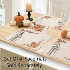 Thanksgiving Traditions Autumn Harvest Bordered Thanksgiving Napkins, Autumn Fall Leaves And Pumpkin Patch Border Print Easy Care Napkins, Set Of 8 Fabric Bordered Napkins