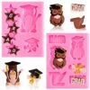 12 Cavities Graduation Fondant Molds Silicone Graduation Owl Gnome Grad Cap Diploma Scroll Mould Congrats Grad Chocolate Candy Mold For Grad Party Soap Jelly Cake Cupcake Topper Decor, 2 Pack