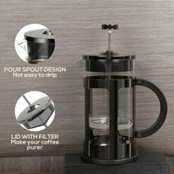 French Press Coffee Maker 12 Ounce Stainless Steel With Borosilicate Glass Heat Resistant 4 Level Filtration System For Brew Coffee & Tea Dishwasher Safe 350ml (12oz, Stainless Black) -Wilton Shop 51SiIiSUpKL