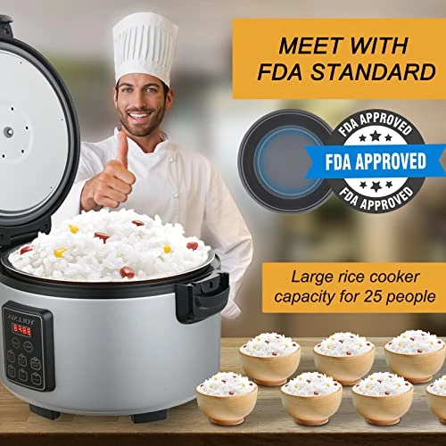 13L Commercial Large Rice Cooker & Food Warmer | 13.8QT/60 Cups Cooked Rice | 1350W Multi-function Electric Sushi Rice Cooker | LED Display | Timer Setting | Samrt Preset From 30 Min-24 Hrs 9 13L Commercial Large Rice Cooker & Food Warmer | 13.8QT/60 Cups Cooked Rice | 1350W Multi-function Electric Sushi Rice Cooker | LED Display | Timer Setting | Samrt Preset From 30 Min-24 Hrs - Image 7